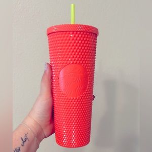 Starbucks 2022 “Dragonfruit” Neon Pink and Yellow Studded Tumbler 24oz